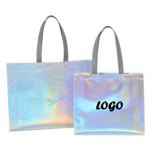 Iridescent Non-Woven Reusable Tote Bags with Custom Imprint