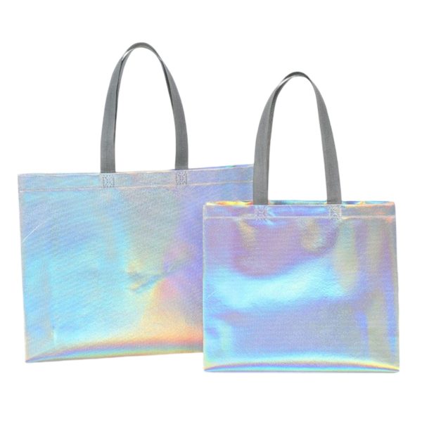 Iridescent Non-Woven Reusable Tote Bags with Custom Imprint - Image 2