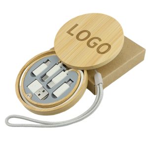 Versatile USB Charging Cable Set with Bamboo Organizer
