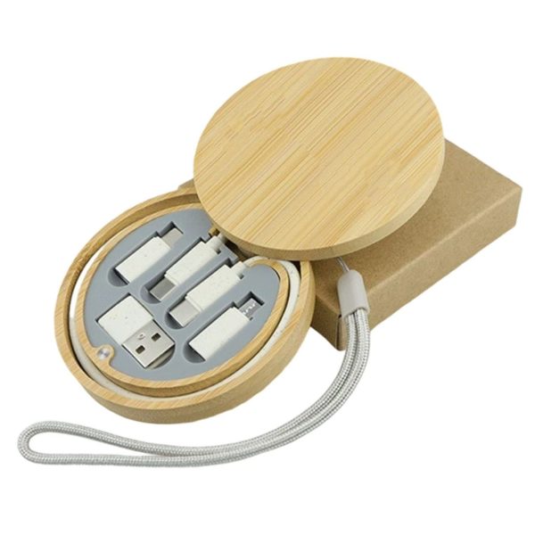 Versatile USB Charging Cable Set with Bamboo Organizer - Image 2