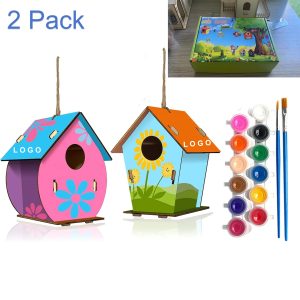 Wooden Birdhouse Craft Kit for Kids with Paints and Brushes