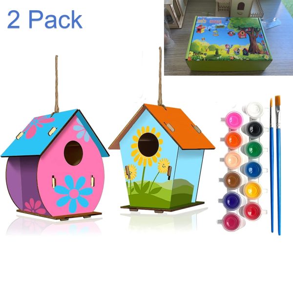 Wooden Birdhouse Craft Kit for Kids with Paints and Brushes - Image 2